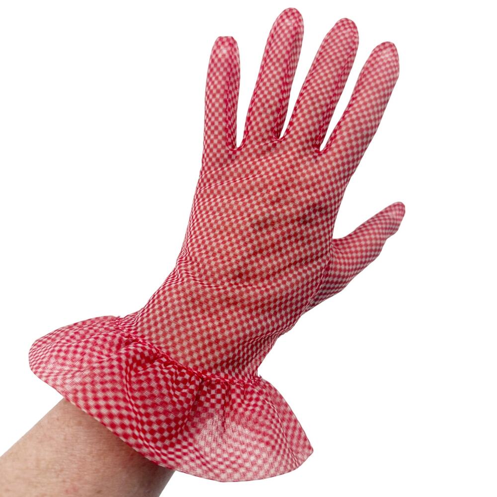 vintage red & white Ruffled sheer Fashion Dress Gloves women's 7.5 small medium